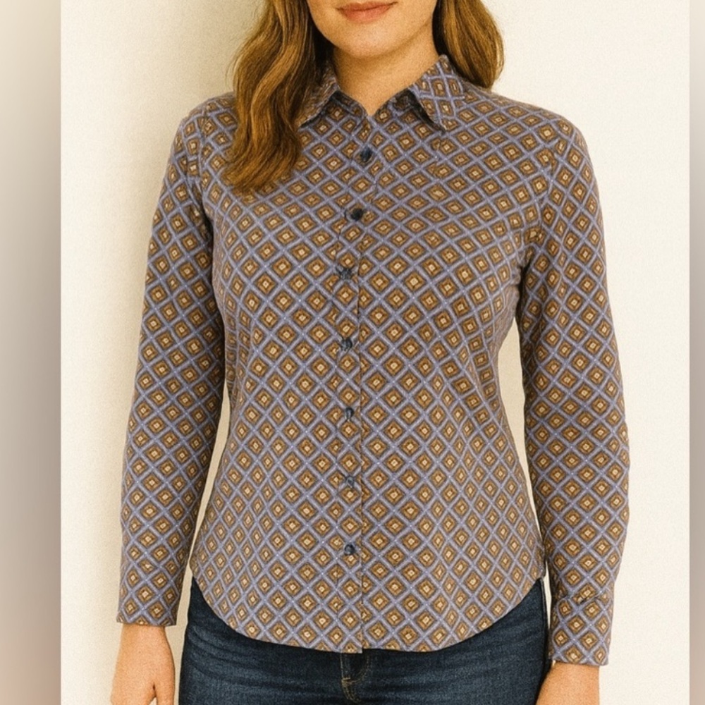 Lands’ End No Iron‎ Supima Button-Up Shirt Women’s Size 8 Geometric Print